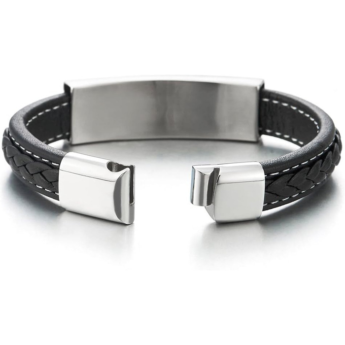 Чоловічий браслет COOLSTEELANDBEYOND з нержавіючої сталі та шкіри з грецьким орнаментом, чорний, плетіння