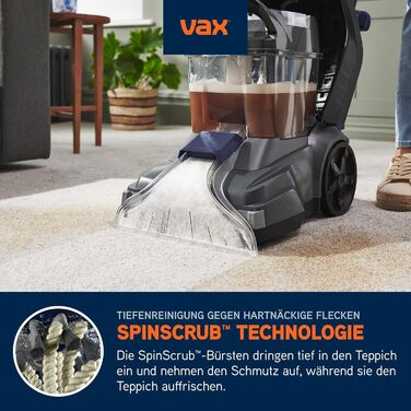 Vax SpinScrub Power Plus: Чистий дім без зусиль! Потужний мийник для килимів та м'яких меблів з технологією SpinScrub, XL-резервуар, швидке висихання та ефективне видалення плям. Підходить для дому.