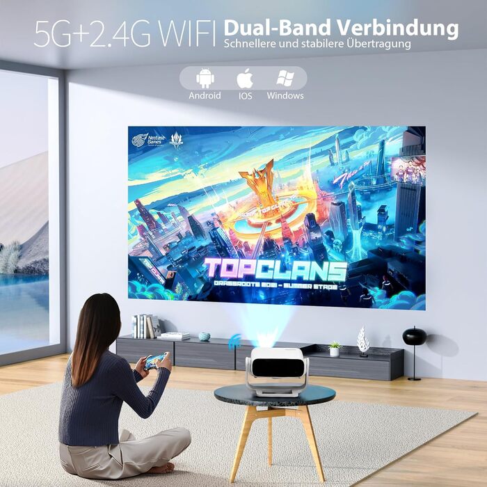 Wielio 2025 Smart Beamer: Android 11, 1080P (4K), WiFi 6, Bluetooth 5.2, 20000 Lumens, для дому, сумісний з iOS/Android/PS5