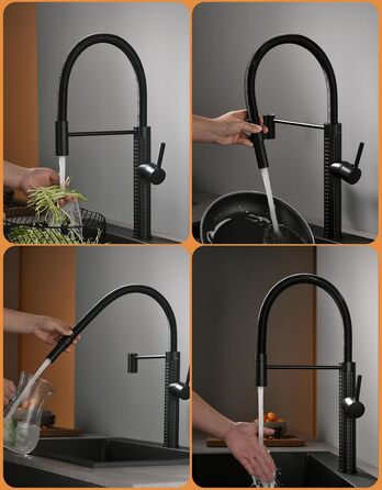 Чорний кухонний змішувач TIMACO висувний, 360° поворотний, для кухонної мийки | Змішувач для кухні