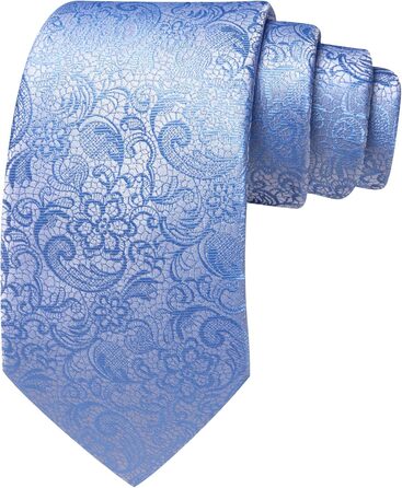 Краватка з шовковим візерунком пейслі Barry.Wang, комплект з кишеньковим хустинкою та запонками, для урочистих заходів та весілля, 3 шт. (Світло-блакитний пейслі)
