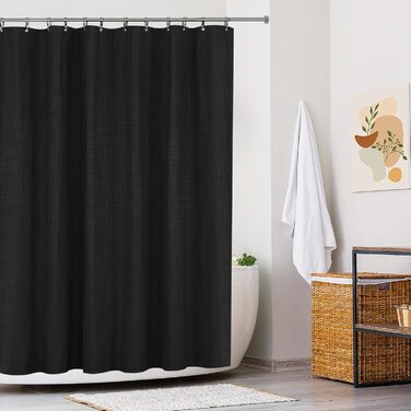 Штора для душу миюча текстильна поліестер 180x180 см чорна з кільцями (1 шт.)