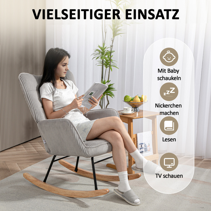 HOMCOM Rocking Chair, Rocking Armchair with Rope Look, Armrests, Chair with Wooden Skids, Reclining Chair for Living Room, Bedroom, Light Grey | Aosom