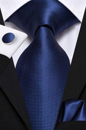 Набір краваток для чоловіків Hi-Tie (4 шт.): рожевий, синій, чорний, нагрудна хустинка, краватка, запонки, затискач для краватки (темно-синій)