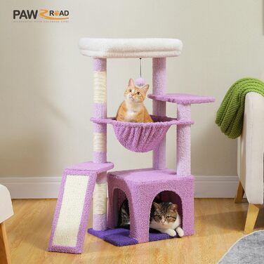 Дряпак для котів PAWZ Road Kaktus з великою печерою, сизаль, гамак, стійка, 90 см, Рожевий (фіолетовий)