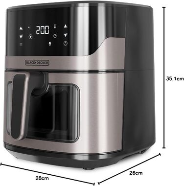 Фритюрниця повітряна BLACK+DECKER BXAF6500E, 1600W, 6.5л, 1300г картоплі фрі, 8 програм, регулювання температури 80-220°C