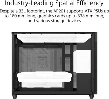 Корпус ASUS Prime AP201 MicroATX чорний (33 літри, підтримка 280/360 мм кулерів, відеокарти до 338 мм, ATX блок живлення)
