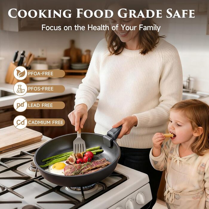 Набір посуду JEETEE 20 предметів з антипригарним титановим покриттям та знімною ручкою, для індукційних плит, з кришками, сірий