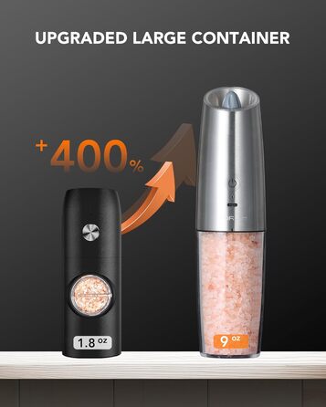Електрична млинка для перцю та солі FORLIM, USB заряджання, 9oz, з LED-підсвіткою, регульований помел, автоматична, з нержавіючої сталі, срібляста