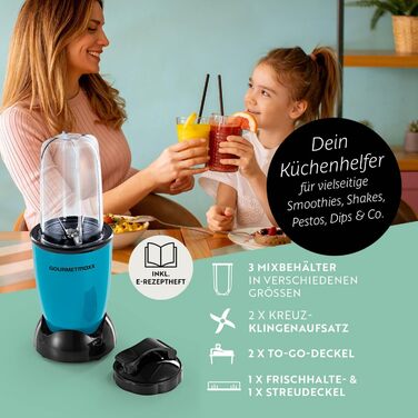 GOURMETmaxx Mr. Magic: Блендер для смузі та шейків 400W | Комплект з насадкою, чашею 500мл та кришкою To Go | Зелений, Чорний