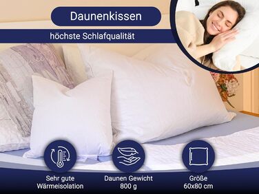 ZOLLNER 2-Pack Deluxe Down Pillow - Made in Germany – Suitable for allergy sufferers – Cover made of high-quality Mako cotton - washable up to 60°C - 60x80 cm - Hotel quality 60 x 80 cm 2-pack