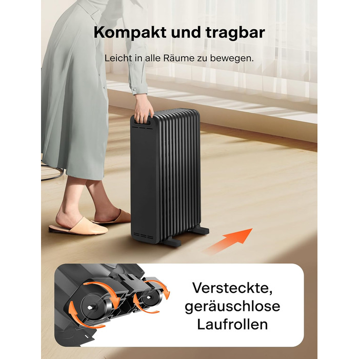 PELONIS 2500W Oil Radiator - Energy Saving, 13 Ribs Electric Heater, Mobile Electric Heater with Thermostat, 3 Heat Settings and Overheat Protection, Electric Radiator Heater, Black 13 Ribs without Remote Control Black