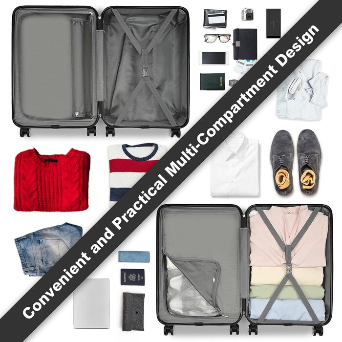 KONO Валіза-Тролей середнього розміру 24 дюйми, ABS, з TSA-замком, 4 колеса, 65×44×25.5 см, Кремово-білий (Набір 3 шт.)