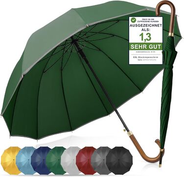 Стійкий до вітру парасолька: великий парасолька Ø120см з відбиваючим краєм, 12 спиць, з чохлом, оливковий - для чоловіків та жінок