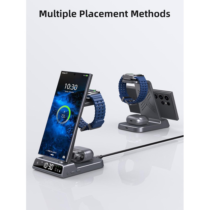 Бездротовий зарядний пристрій для Samsung Galaxy: зарядка для S25 Ultra, Watch Ultra/8/7/6, S24 Z Fold 6/Z Flip 6, Buds (сірий)