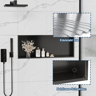 Neodrain Wall Niche Shower Stainless Steel Shower Niche Single Shelf Storage for Bathroom Brushed (Black, 75 x 30 cm)
