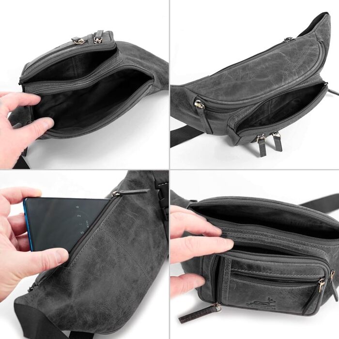 Чоловіча/жіноча поясна сумка Volmer Palma з натуральної шкіри (сірий, ефект потертостей) | Регульований ремінь до 130 см