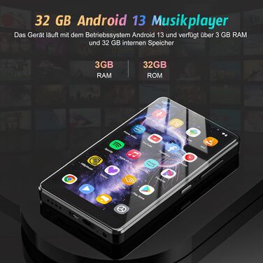 MP3 плеєр на Android 13 з 5-дюймовим HD екраном, 96 ГБ пам'яті, Bluetooth, WiFi, підтримка Spotify та Play Store, MP4 плеєр 1080P