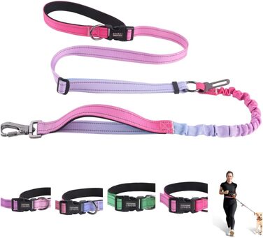 Міцна повідець для собак COSYHOMELONDON, без натягу, з амортизатором, для прогулянок та тренувань, з кріпленням для авторемня, 1,2 - 1,8 м, фіолетовий