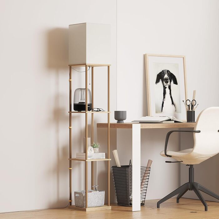 Стельова лампа SUNMORY для вітальні з полицею, регульоване освітлення 3 кольорів, для вітальні, спальні, кабінету та офісу, колір дерева