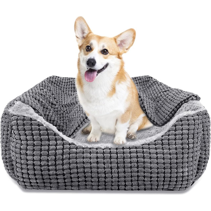 Dog Bed, Medium-Sized Dogs, Dog Basket with Removable Cushion, Dog Beds Corduroy Fluffy Washable, Non-Slip Dog Basket, Dog Sofa with High Edge Fits up to 18kg Pets (76x61x23cm) (A-S(64x53x20CM))