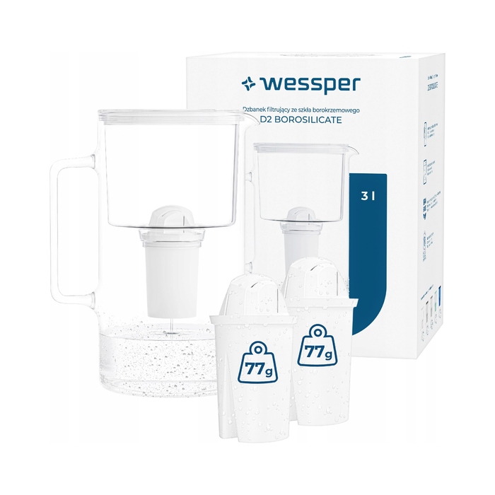 Скляний фільтр-віддін Wessper D2 з боросилікатного скла, 3 л, білий + 3 фільтри