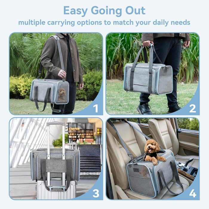 Транспортна переноска для кота/собаки Petsfit - складана переноска для авто, сіра, M