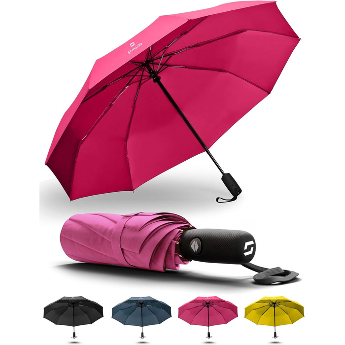 Стійкий до вітру парасолька STYNGARD OSLO Pink: захист від дощу до 140 км/год, автоматичне відкриття, тефлонове покриття