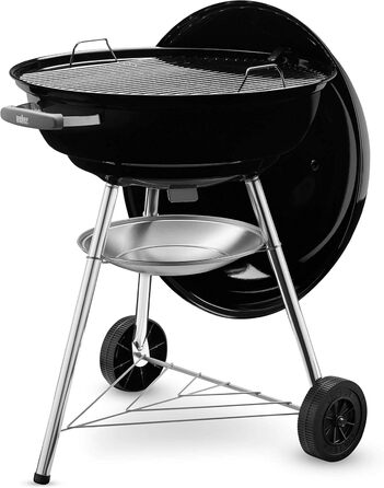Вугільний гриль Weber Compact Kettle 57 см, порцелянове емалювання, кришка і котел, тринога з колесами, хромована решітка, чорний