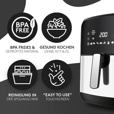 Фритюрниця без олії Vandenberg 5.5L з 12 програмами, 1700W, антипригарне покриття, сенсорний дисплей