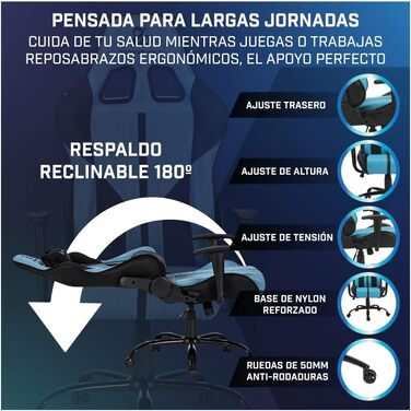 Ігрове крісло Newskill Horus Zephyr, ергономічне, тканинне, нахил 180°, 9 кольорів, синє