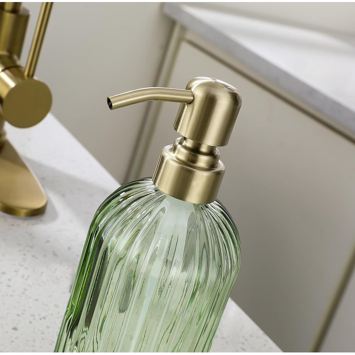 Дозатор для мила з бурштинового скла, 473 мл, з щіткою з золота, для ванної кімнати та кухні