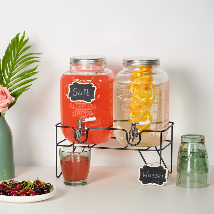 Relaxdays 2-Piece Drink Dispenser, 4L with Stand