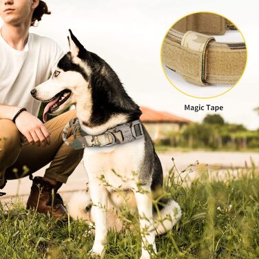 Тактичний нашийник для собак Huntvp, регульований, з ручкою, з нейлону, з підкладкою, металева застібка, для середніх собак, полювання, дресирування, відпочинок, Outdoor, камуфляж L