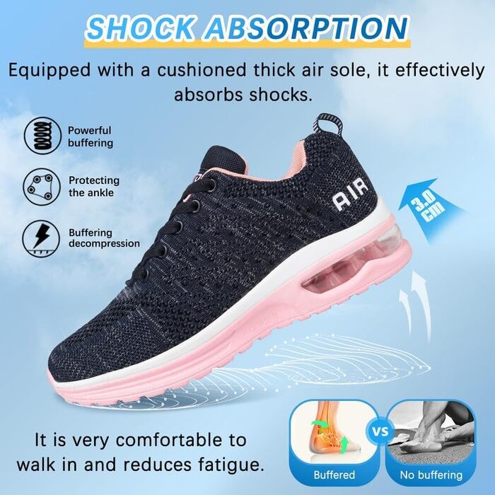 Жіночі кросівки для бігу та фітнесу. Зручні, дихаючі, з амортизацією (повітряна подушка), антиковзкі. Розмір 40 EU, блакитно-рожевий колір