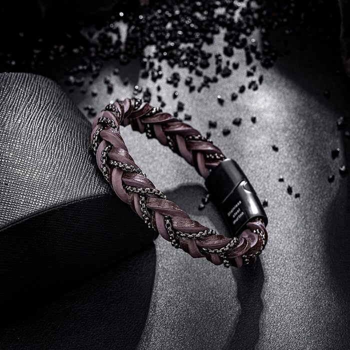 Чоловічий шкіряний браслет преміум-класу з магнітною застібкою з нержавіючої сталі, коричневий (20 см)