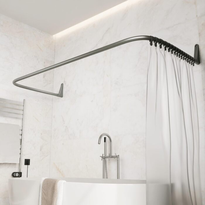 Штанга для душу Ericha L-подібної та U-подібної форми - 4-в-1 для ванни/душу - сталева з порошковим покриттям (сірий глянцевий)