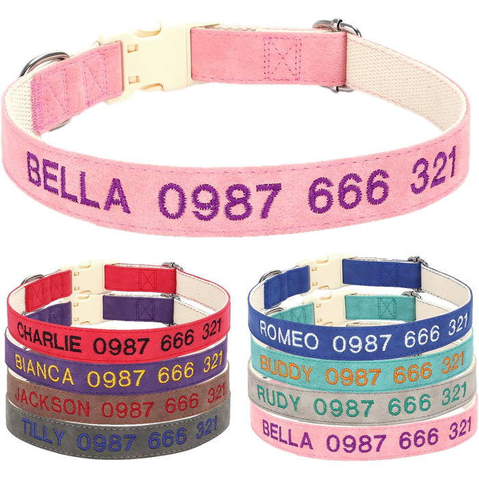 Персоналізоване собаче нашийник з металевою застібкою: напис та номер телефону, регульовані розміри для великих та середніх собак (Collar 06)