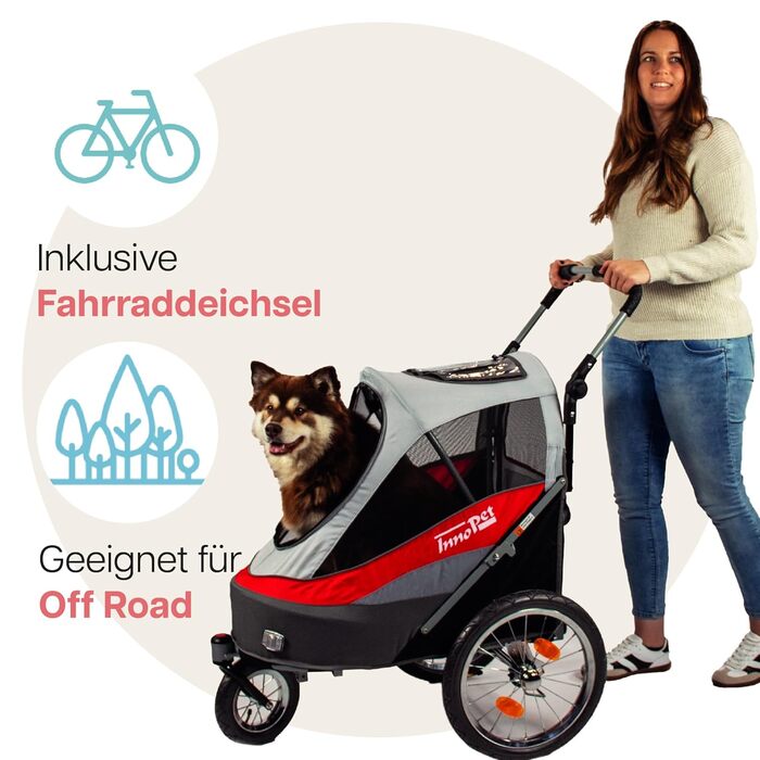 Innopet Sporty Dog Trailer Deluxe: Причіп для собак, велосипедний, червоно-білий - до 30 кг, з дощем.