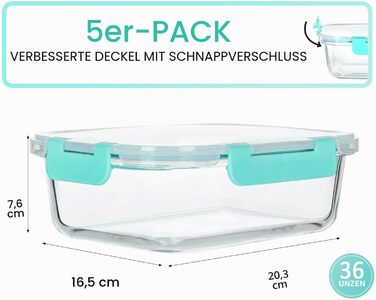 Набір скляних контейнерів для зберігання їжі MCIRCO Glas-Frischhaltedosen 1040 мл (5 шт) з кришками та силіконовим ущільнювачем, зелений колір - ідеально для Meal Prep