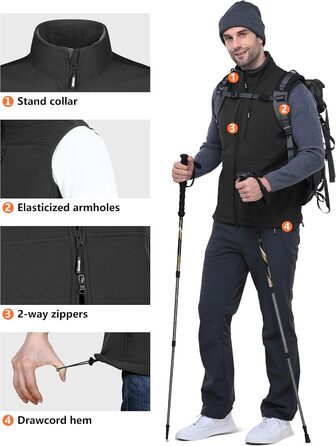 Чоловіча софтшеллова жилетка Outdoor Ventures, чорна, водонепроникна, вітронепроникна, спортивна, з декількома кишенями