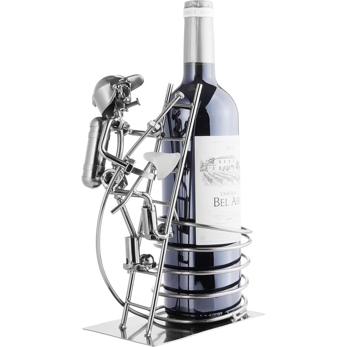 BRUBAKER Wine Bottle Holder, Fireman on Ladder, Decorative Object, Metal with Greeting Card for Wine Gift