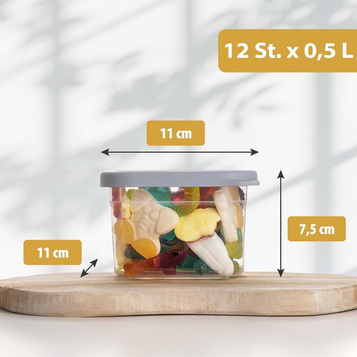 Набір контейнерів для зберігання продуктів [12 шт] Антрацит - Складні, економія місця для кухні, герметичні склянки для борошна, контейнери для їжі, Vorratsbehälter, коробки для зберігання (Білий / Світло-сірий 12x 500 мл)