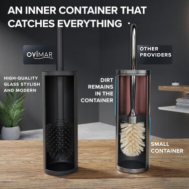 Набір для чищення унітазу Ingoy | Силіконова щітка для унітазу | Чорний | з нержавіючої сталі з кришкою | для ванної кімнати та гостьового туалету | знімний насадка | стильний дизайн