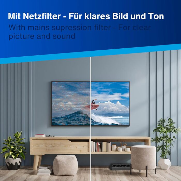 Многофункціональна мережева розетка REV SupraGuard 4-fach з вимикачем, 2.5м кабелю, захистом від перенапруги та фільтром, антрацит-чорний