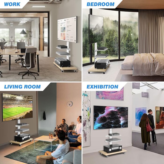 Підставка для телевізора RFIVER на коліщатках, поворотна, для телевізорів 26-65 дюймів, регульована по висоті, до 35 кг, VESA 400x400 мм