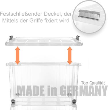 BigDean 4-Piece 60L Storage Boxes with Lid Large Steel - Stackable, Robust Box, BPA-Free - Rollable Storage Box with Secure Click Closures - Made in Germany (White)