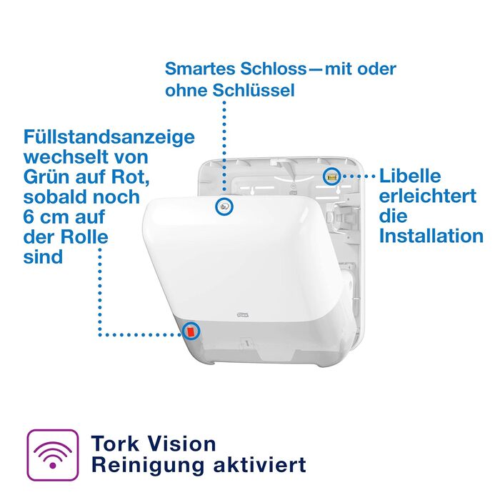 Tork Matic Dispenser for Roll Towels White H1, Refill Indicator, Elevation Design, 551000