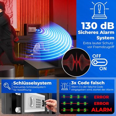 Електронний сейф KESSER® 35x25x25 см з батарейним відсіком, подвійним замком, світлодіодним освітленням, для дому та офісу, чорний