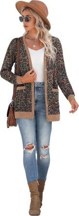 Жіночий довгий в'язаний кардиган Grecerelle Leopard, чорний, з кишенями та V-подібним вирізом